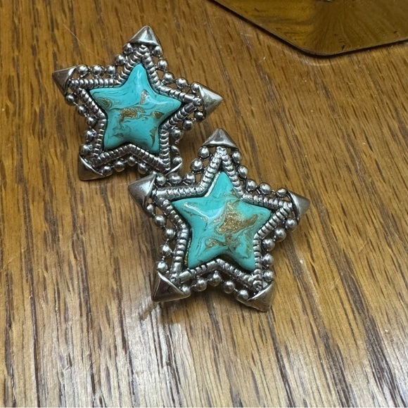 Vintage Jewelry - Vintage Mojave Turquoise Star Clip-On Earrings Silver Tone (Sterling? Untested)